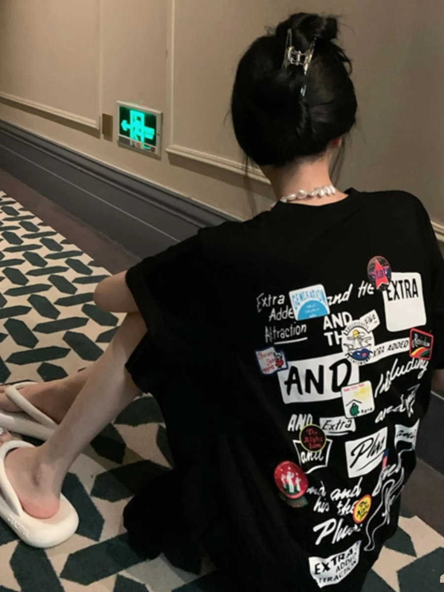 Bla ort Sve T-shirt Dr femmes été Design Ba imprimé ample Midi genou longueur jupe coréenne Sle a-ligne Dr