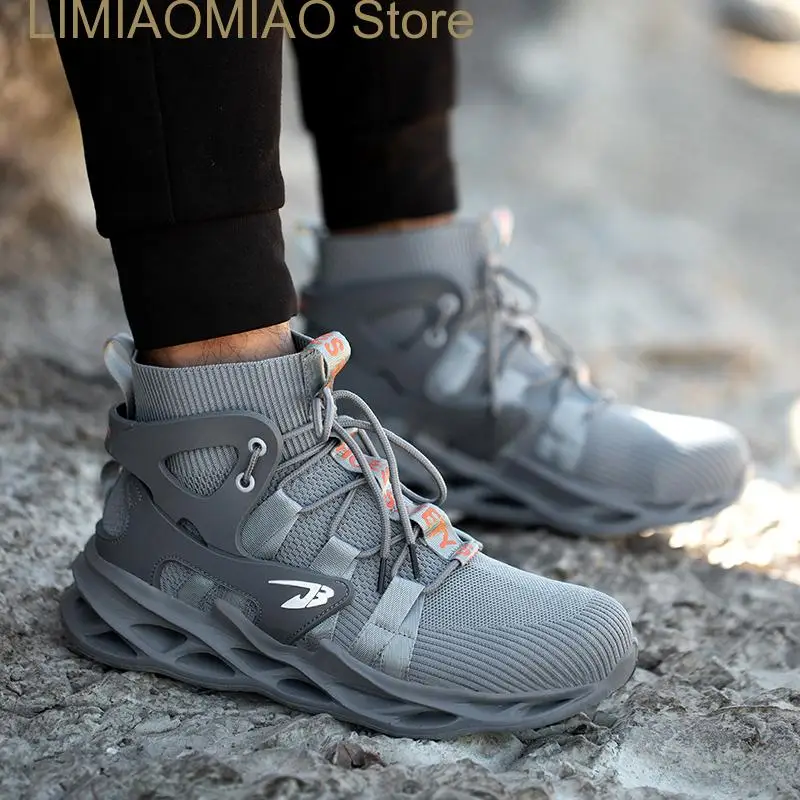 Big Size Work Sneakers Safety Shoes Puncture Proof Anti-Smashing Round Steel Toe Non-Slip Mesh Ankle Boots Breathable Fashion