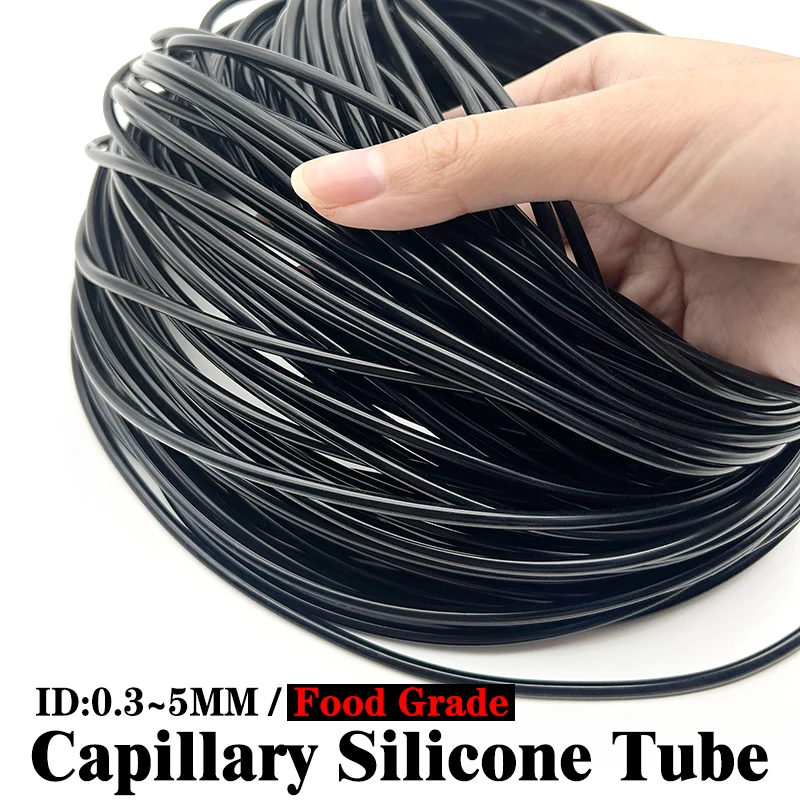 ID 0.3mm~5mm Food Grade Black Capillary Silicone Tube High and Low Temperature Resistant Micro Liquid Guide Transportation Tube