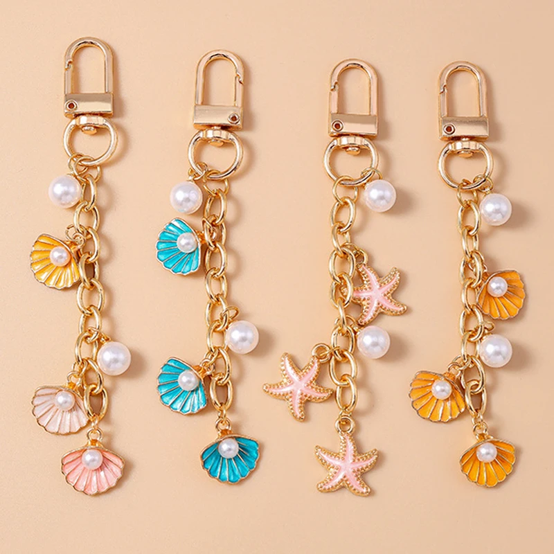 Aihua Cute Keychain Y2K Summer Beach Pearl Shell Key Chains For Women Girls Handbag Pendants Keyring Ocean Vacation Jewelry Gift