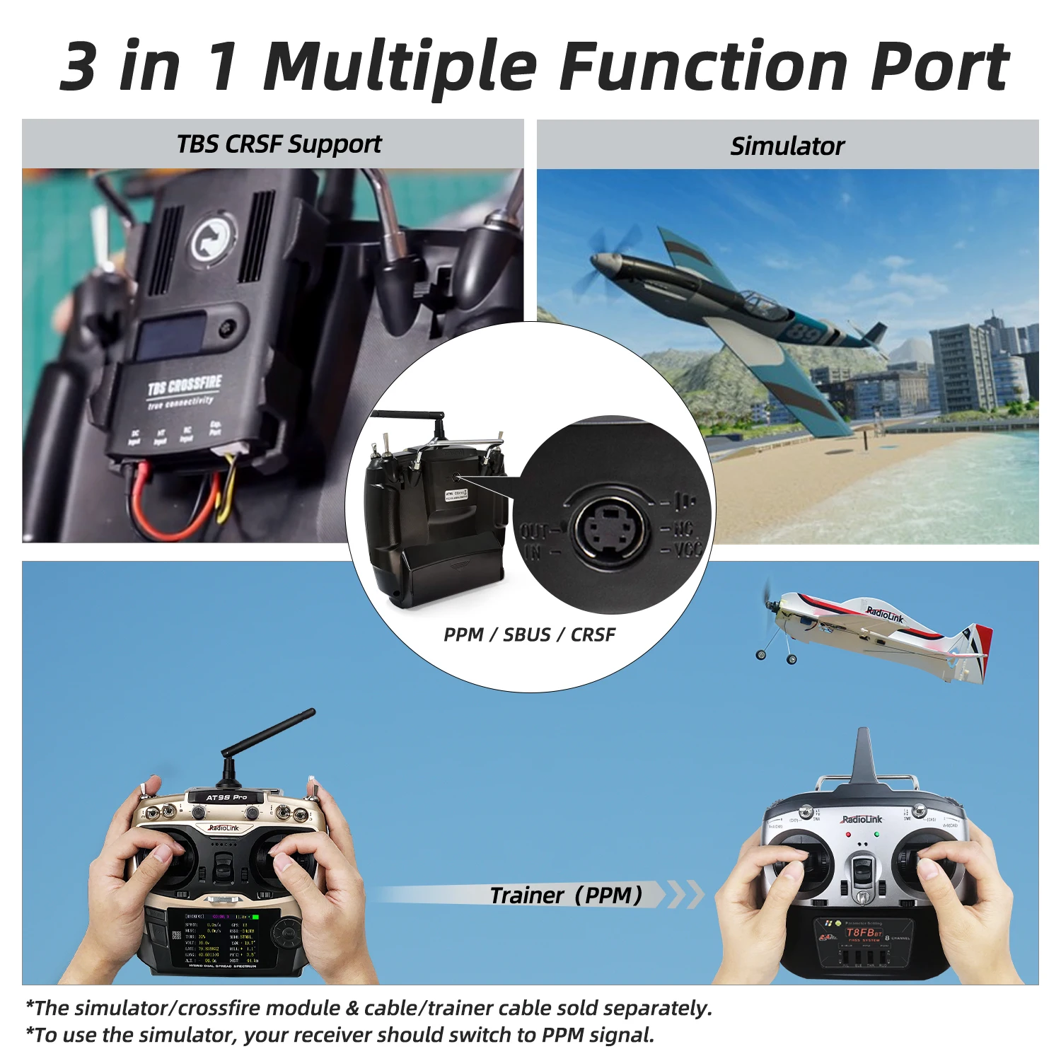 

Радиоконтроллер Radiolink AT9S Pro 12 каналов 2.4G с поддержкой протокола Crossfire и приемником RX R9DS для самолетов с фиксированным крылом