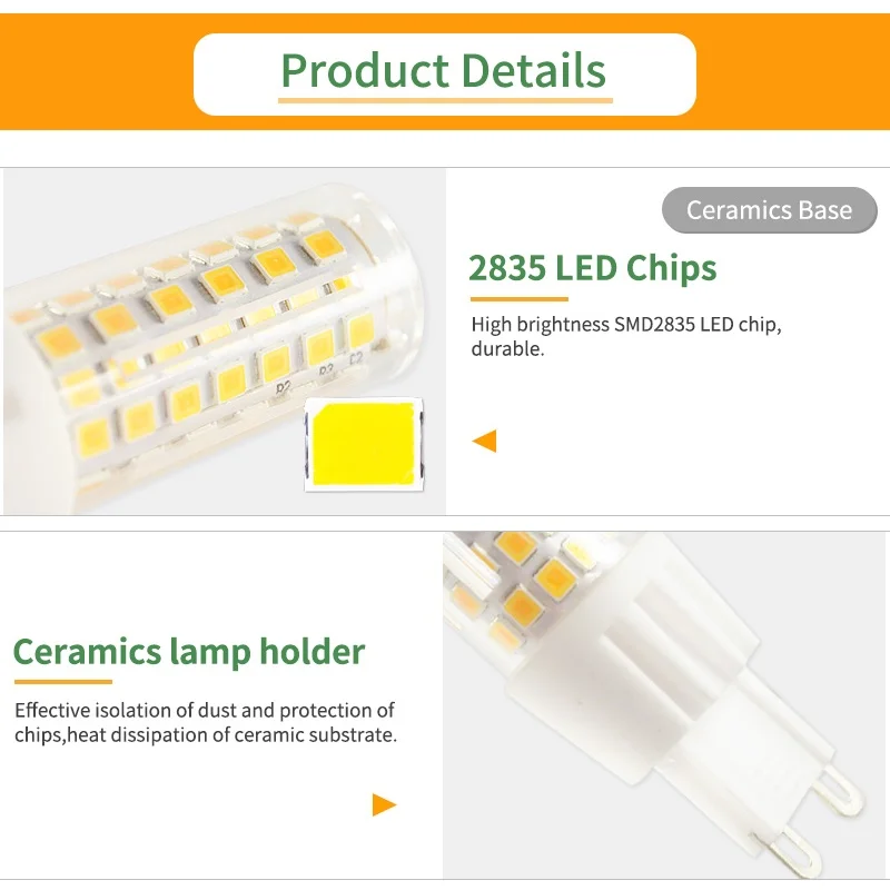 Bombilla LED de cerámica Natural, luz blanca cálida/blanca G9, CA 110V, 220V, 5W, 15W, 20 W, foco de alto brillo