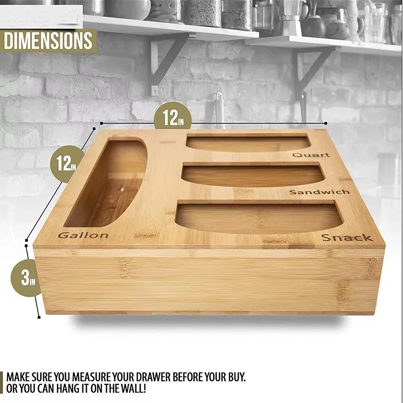 Soporte de bolsas de comida con cierre hermético de bambú, dispensador de papel de aluminio, organizador Compatible, soportes y estantes de