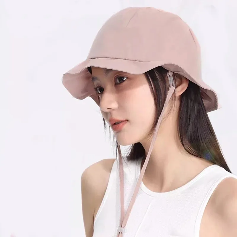 Korean Designer Quick-drying Strap Bucket Hats for Women Summer Light and Breathable Versatile Retro Short-brimmed Basin Caps