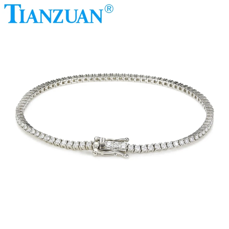 

2mm Tennis Bracelet Round White Moissanite Hip Hop Trendy 925 silver Jewelry Wedding Party For Women Men Luxury Chain Bracelet
