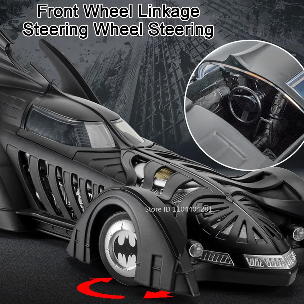 1:18 Batmobile 1995 Knight Model Toy Diecast Alloy Sports Car Front Wheel Steering Spray Function Vehice Children's Holiday Gift