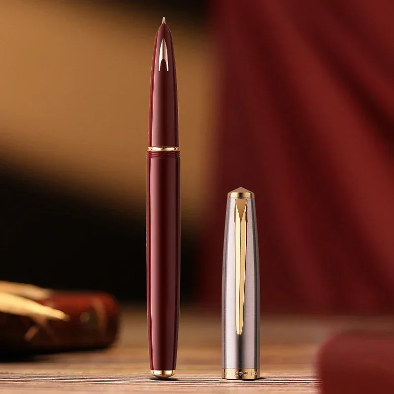 Hero 100 Vintage 14K Gold Nib Fountain ปากกาโลหะกึ่งเหล็ก Red & Golden หมึกปากกา Fine 0.5 มม.Elegant เขียนชุดของขวัญ