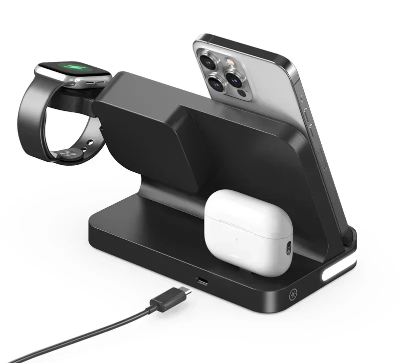 Telefonuhr Drahtloses Ladegerät mit LED-Licht Wecker für iPhone 16/15/14/13/12 Apple Watch 2-10 SE Airpods Pro Schnellladung – Detail 8