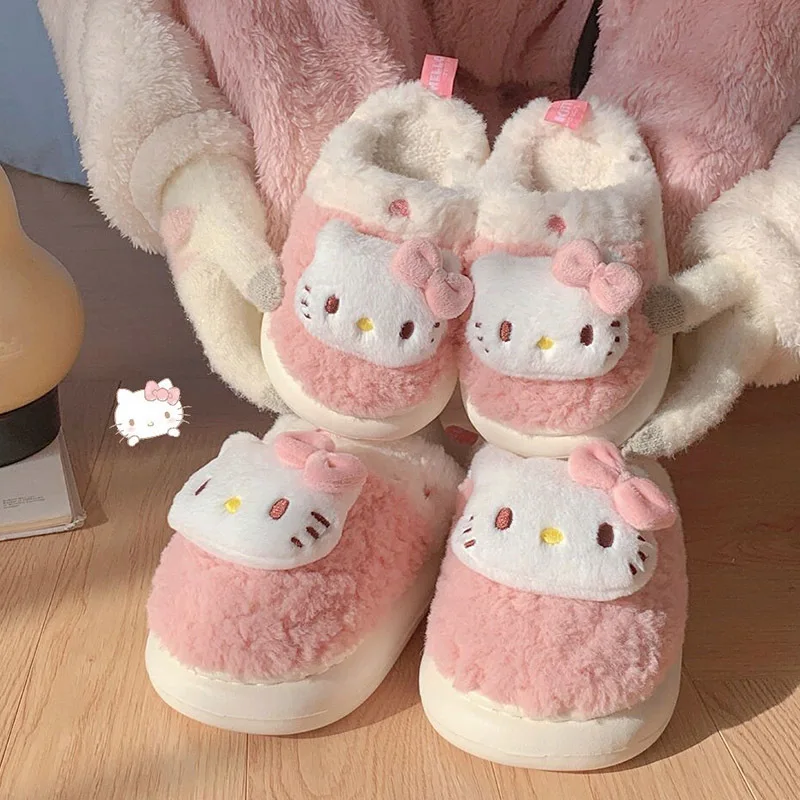 Sanrio kawaii Kuromi Cinnamoroll Hello Kitty zamszowe buty kapcie damskie do domu kapcie z bawełny ciepła zimowa dziewczyna Boże Narodzenie Gi