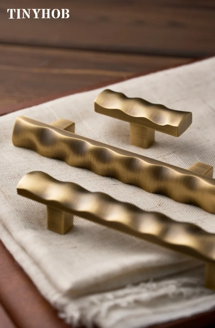 Antique Bronze Solid Brass Wavy Texture Cabinet Pulls Vintage Wave Pattern Drawer Knobs Durable Brass Furniture Door Hardware