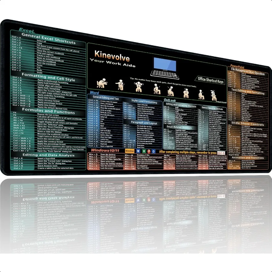 

Коврик для мыши Excel Word Outlook PowerPoint Shortcuts 31,5x11,8 Excel Cheat Sheet Desk Pad XL Настольный коврик Большой коврик для мыши для выключения