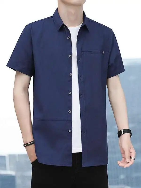 

Новая мужская летняя повседневная рубашка без глажки, белая, с имитацией двухслойности из искусственной кожи, стандартный крой, тонкая, с рукавом 3/4