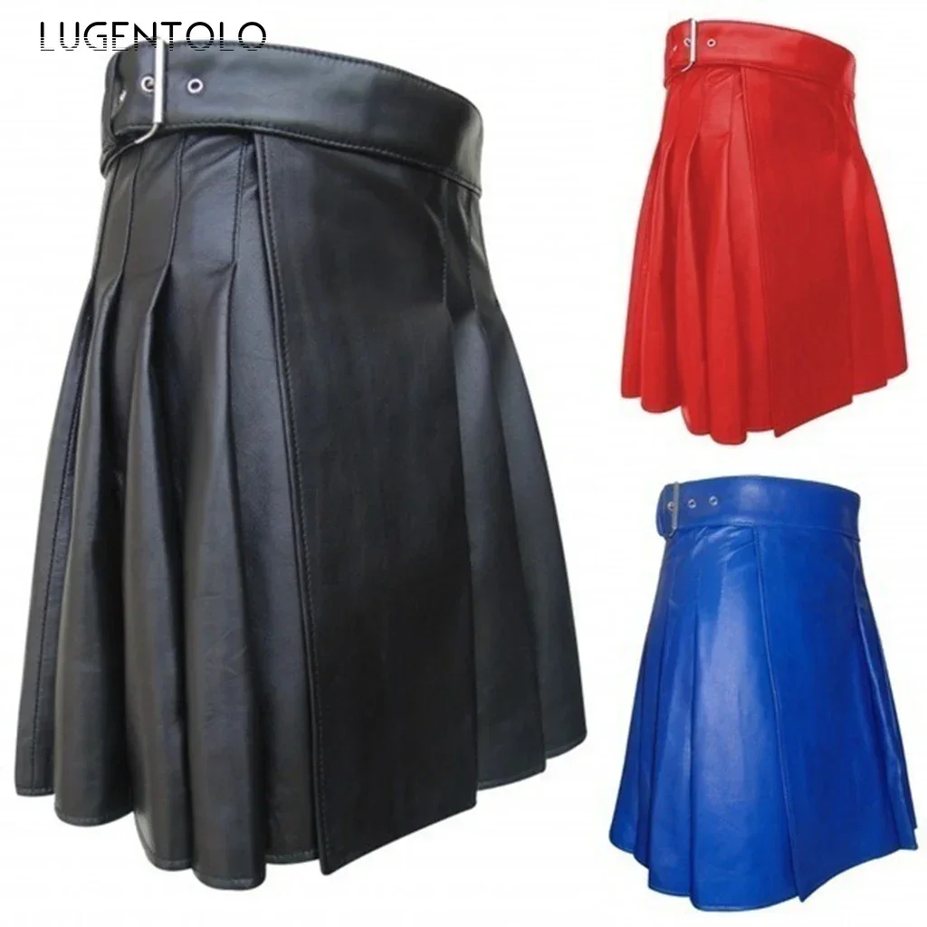 

Women Pleated Skirt Scottish PU Festival Men's Solid Large Size Casual Dance Short Skirts Simple Versatile Kilt Clothing