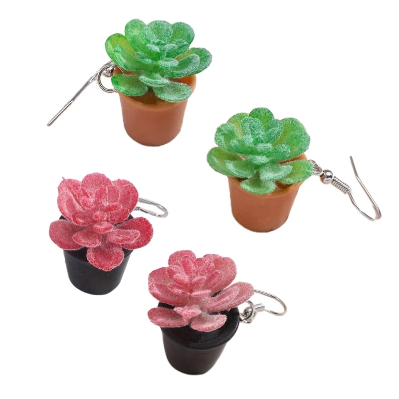 Adorable Resin Succulent Potted Plant Small Pendants Earrings Versatile Charm Ear Jewelry for Fashionable Individuals