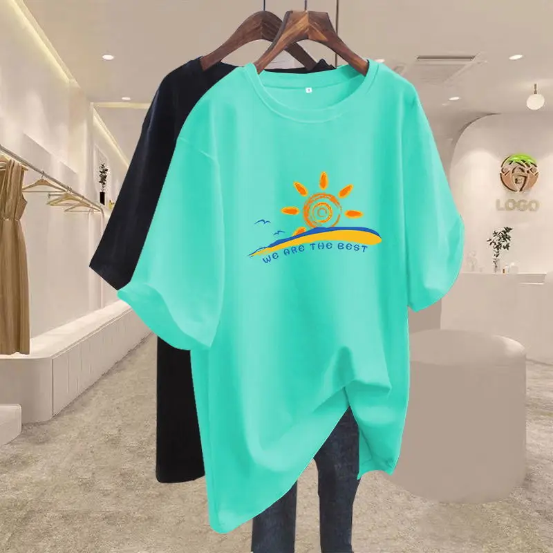 Summer Fashion Hand-Painted Natural Scenery Printing T-shirt Women Casual Loose Pure Cotton Short Sleeve Top Tee Basic Pullovers