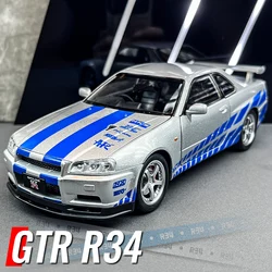 1:24 NISSAN Skyline Ares GTR GT-R R34 Alloy Sports Car Model Diecasts & Toy Racing Vehicles Car Model Sound and Light Kids Gifts