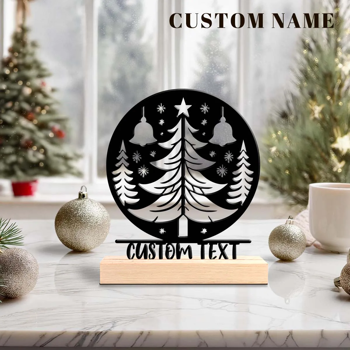 1pc Metal Desktop Decoration Custom Content Equipped with Wooden Base Festival Ornaments and Decorations