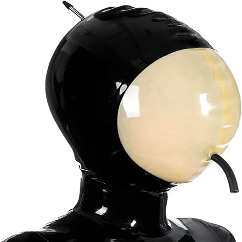 

New 2025 Sexy latex hood inflatable black with transparent rubber mask handmade Halloween cosplay costumes for men women❤❤dd