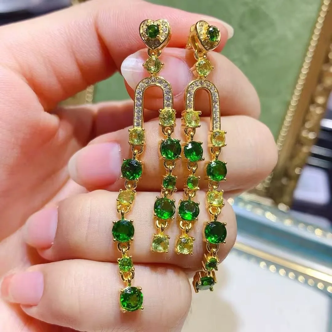 KJJEAXCMY – boucles d'oreilles haut de gamme pour femmes, Diopside naturel, argent S925 avec galvanoplastie, haute clarté, brillant complet
