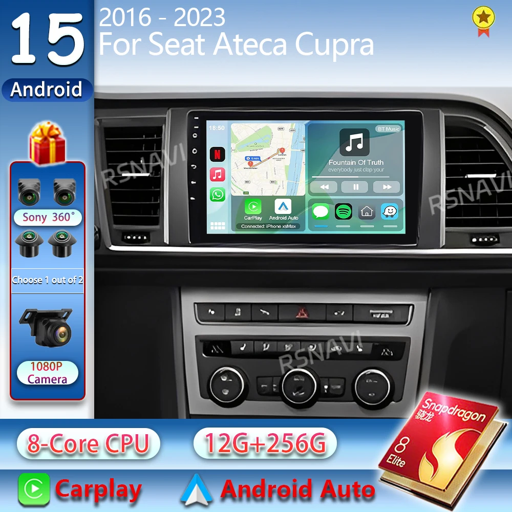 Android 15 Car Radio For Seat Ateca Cupra 2016 - 2023 2K QLED Android Multimedia Video Player GPS AI Voice CarPlay 4G Stereo