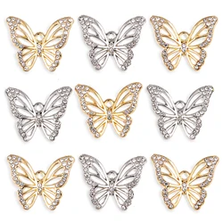 10Pcs Fashion Golden Butterfly Alloy Metal Charms For DIY Bracelet Necklace Jewelry Making Rhinestone Pendant Necklace Gifts