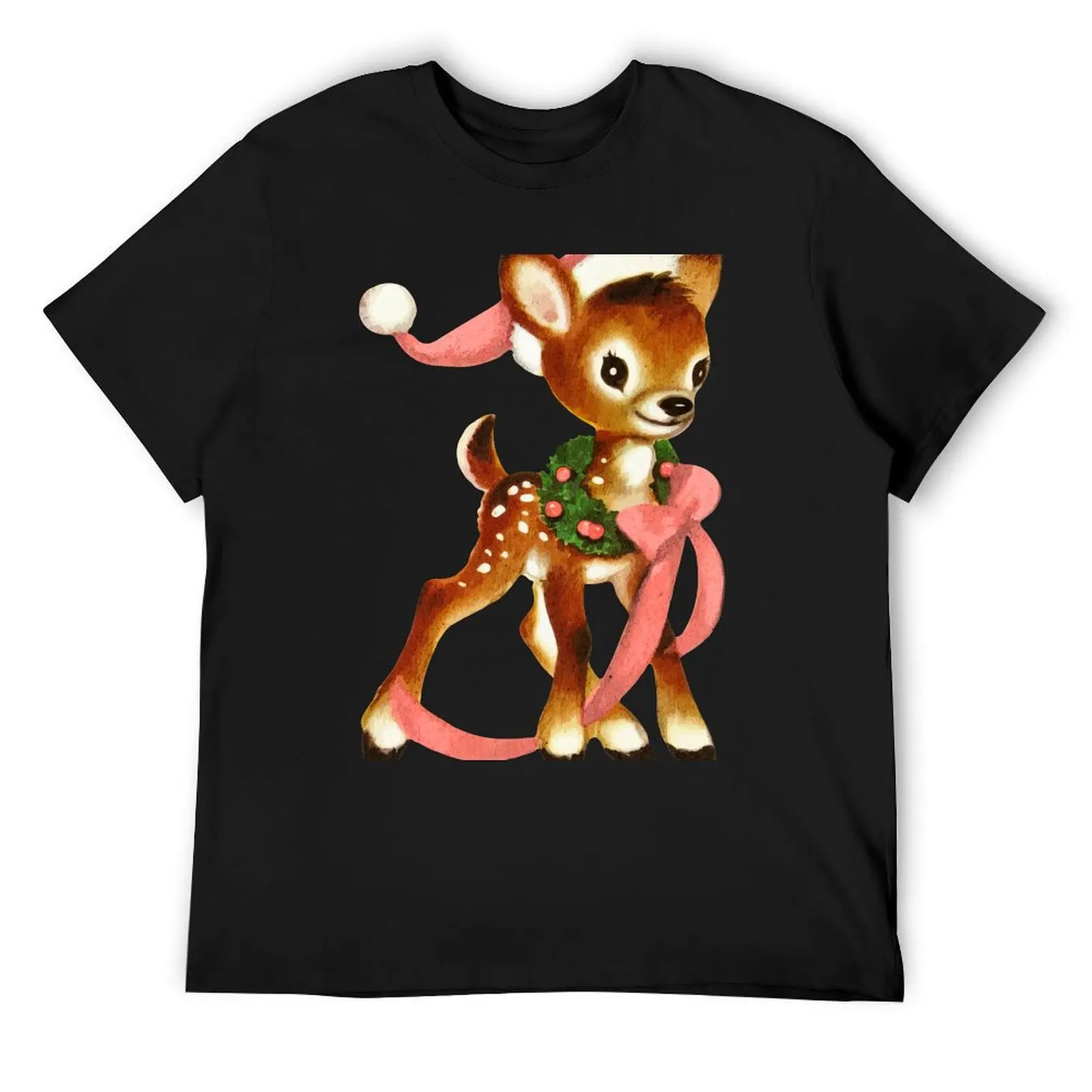 

Retro Christmas Cute Reindeer with Wreath T-Shirt anime cute clothes blacks summer clothes t shirts for men pack