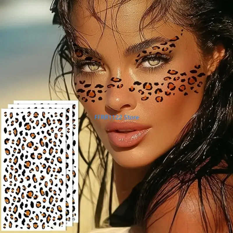 Y1UF Sex Leopard Print Face Tattooing Stickers Temporary Body Art Decals For Party Festival Makeup Waterproof Design 5Sheet