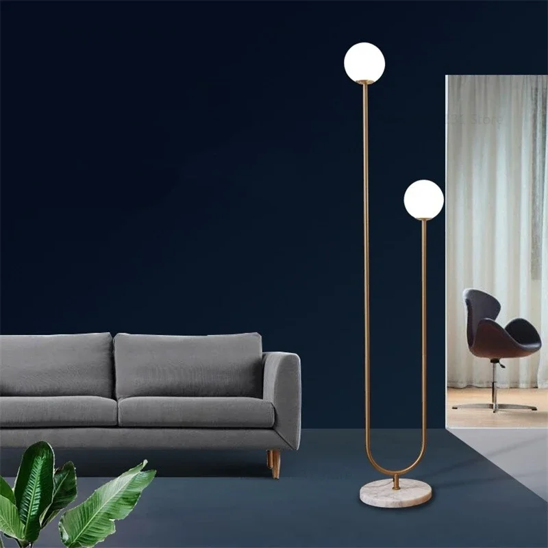 Milky White Glass Floor Lamps for Living Room Nordic LED Floor Lamp Creative Bedroom Bedside Glass Ball Vertical Standing Lights