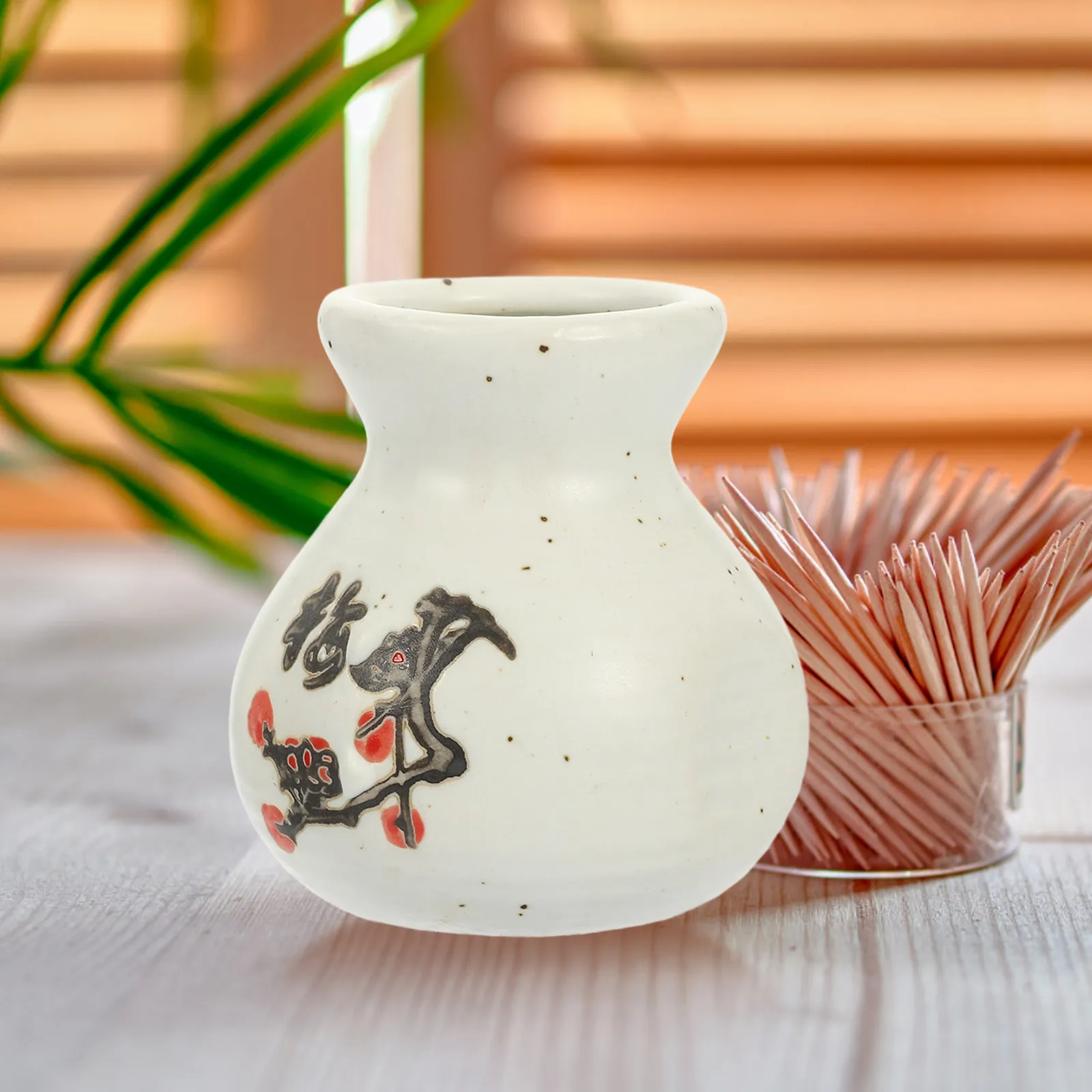 Ceramic Toothpick Holder Vintage Desktop Storage Pot Large Capacity Tabletop Toothpick Container Portable Decorative Fruit Pick
