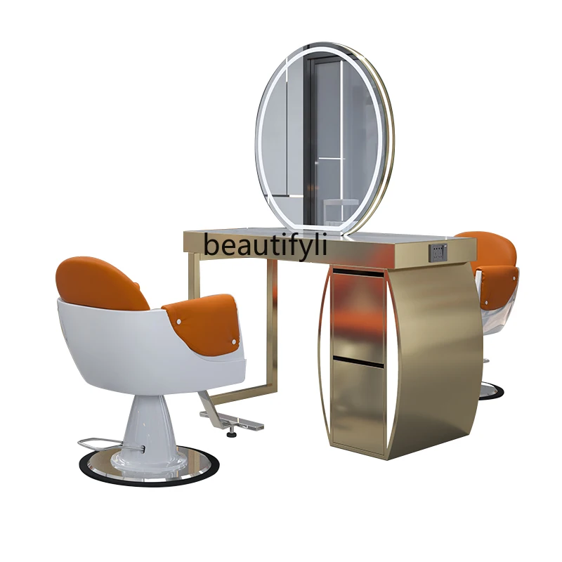 

Simple Barber Shop Dressing Table Integrated Fashion Hairdressing Mirror with Cabinet Hair Cutting and Perming Table