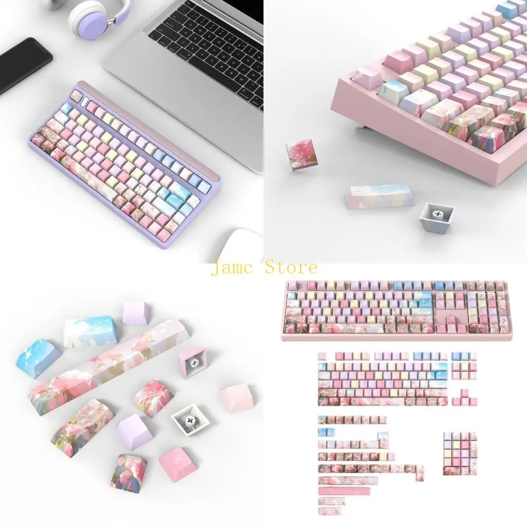 

LX0B толстые колпачки из ПБТ с двойным выстрелом, цветные розовые колпачки, 141 шт., для игровой механической клавиатуры