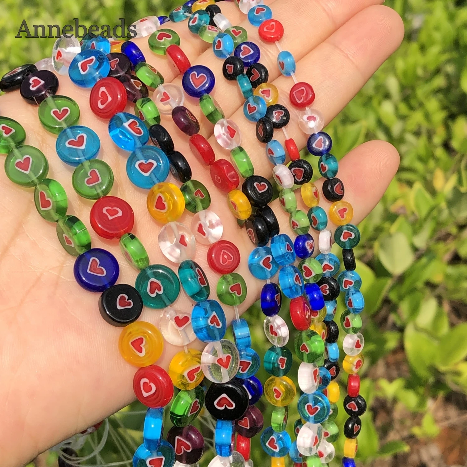 6/8/10mm Murano Lampwork Red Heart Millefiori Glass Beads Flat Round Loose Crafts Beaded For Jewelry Making Diy Charm Bracelets