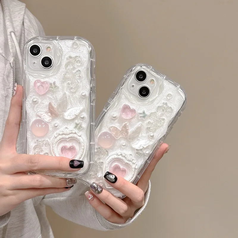 

3D Butterfly Cartoon Heart Phone Case For IPhone 16 15 14 13 12 11 Pro Max Luxurious Lovely Soft Shockproof Back Cover