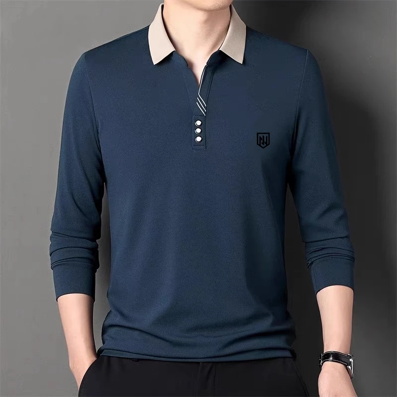 Kemeja POLO golf Pria, baju golf Pria Musim Semi dan Musim Gugur, baju golf slim-fit kerah modis, pakaian golf nyaman bersirkulasi