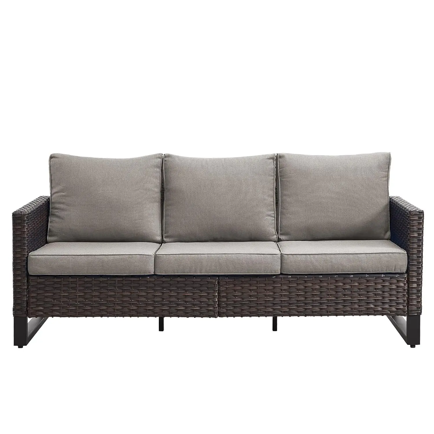 Oversize Wicker Patio Sofa Deep Seat High Back 800Lbs 3 Seater Rattan Outdoor Couch Anti-Rust Frame Brown, Customized