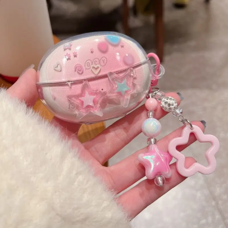 حافظة كرتونية شفافة لهاتف QCY Crossky C30 على شكل نجمة على شكل فراشة الدب سماعة غطاء ناعم QCY C30 صندوق سماعات فوندا مع سلسلة مفاتيح