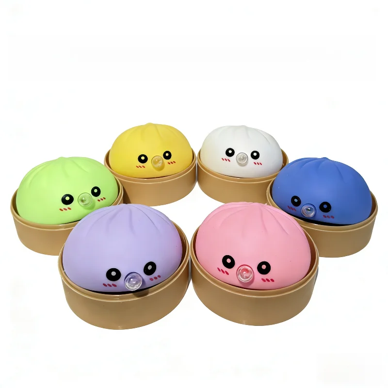 Buntes Squeeze-Bun-Fidget-Spielzeug mit Mini-Dampfgarer, langsam aufsteigendes Squishy-Bun, Stressabbau- und Anti-Angst-Spielzeug für Kinder und Erwachsene