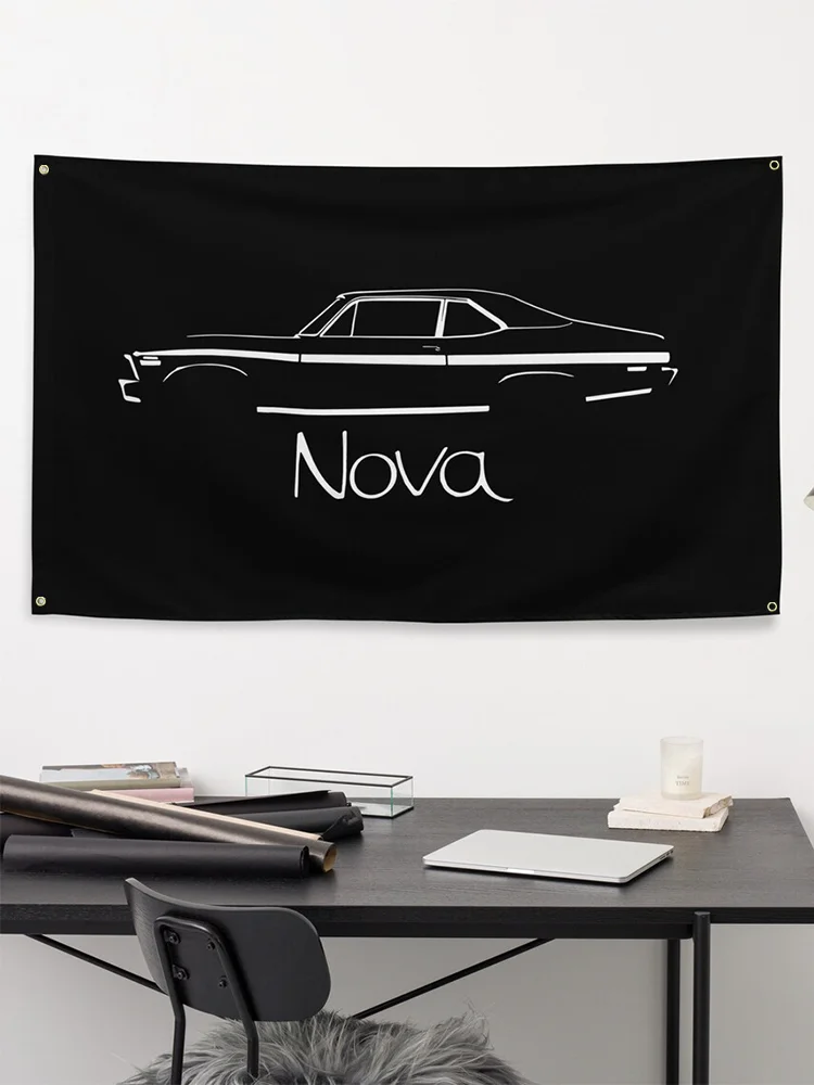 1972 Nova Black Silhouette American Muscle Car Owner Gift Garage Office Man Cave Banner Flag