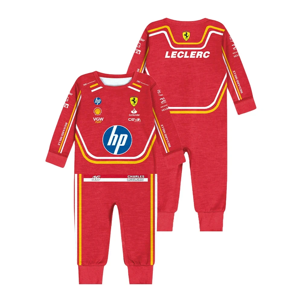 New F1 Racing Outdoor Extreme Sports Follower Baby Jumpsuit 2024 SF-24 16 LECLERC Fans Hot Selling Cycling Suit Crawling Clothes