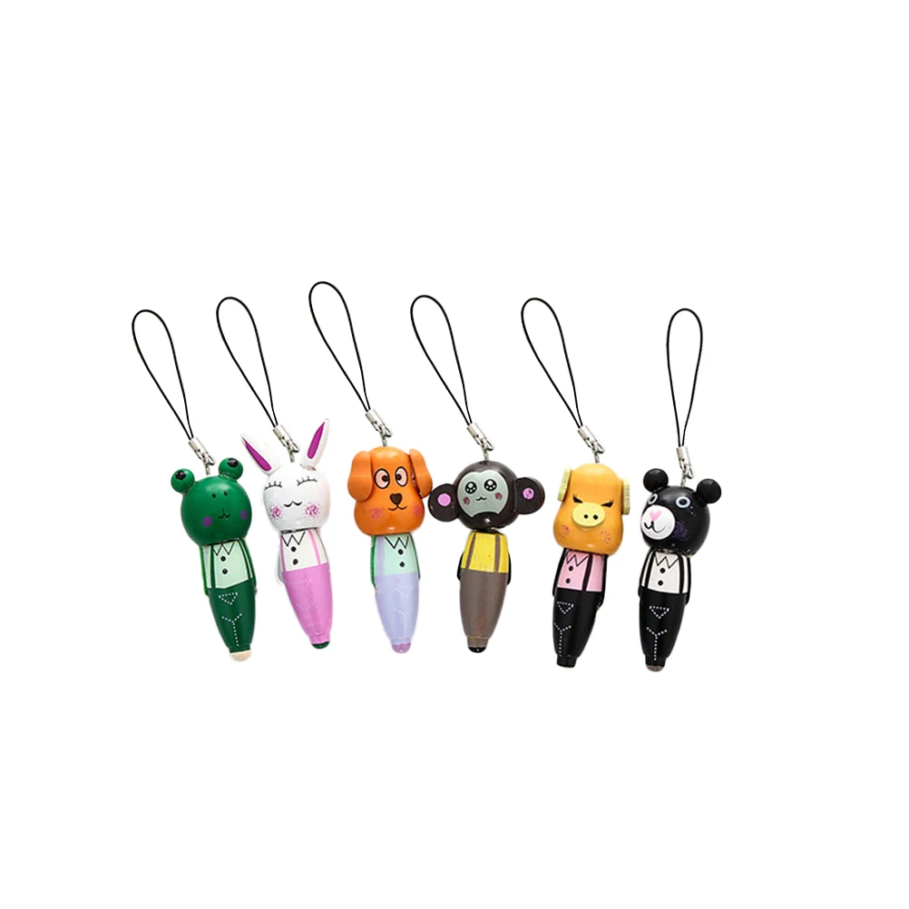 

6Pc Cartoon Animals Ballpoint Pen Wooden Pens Lovely Stationery for Outdoor Office School (Mixed Type)