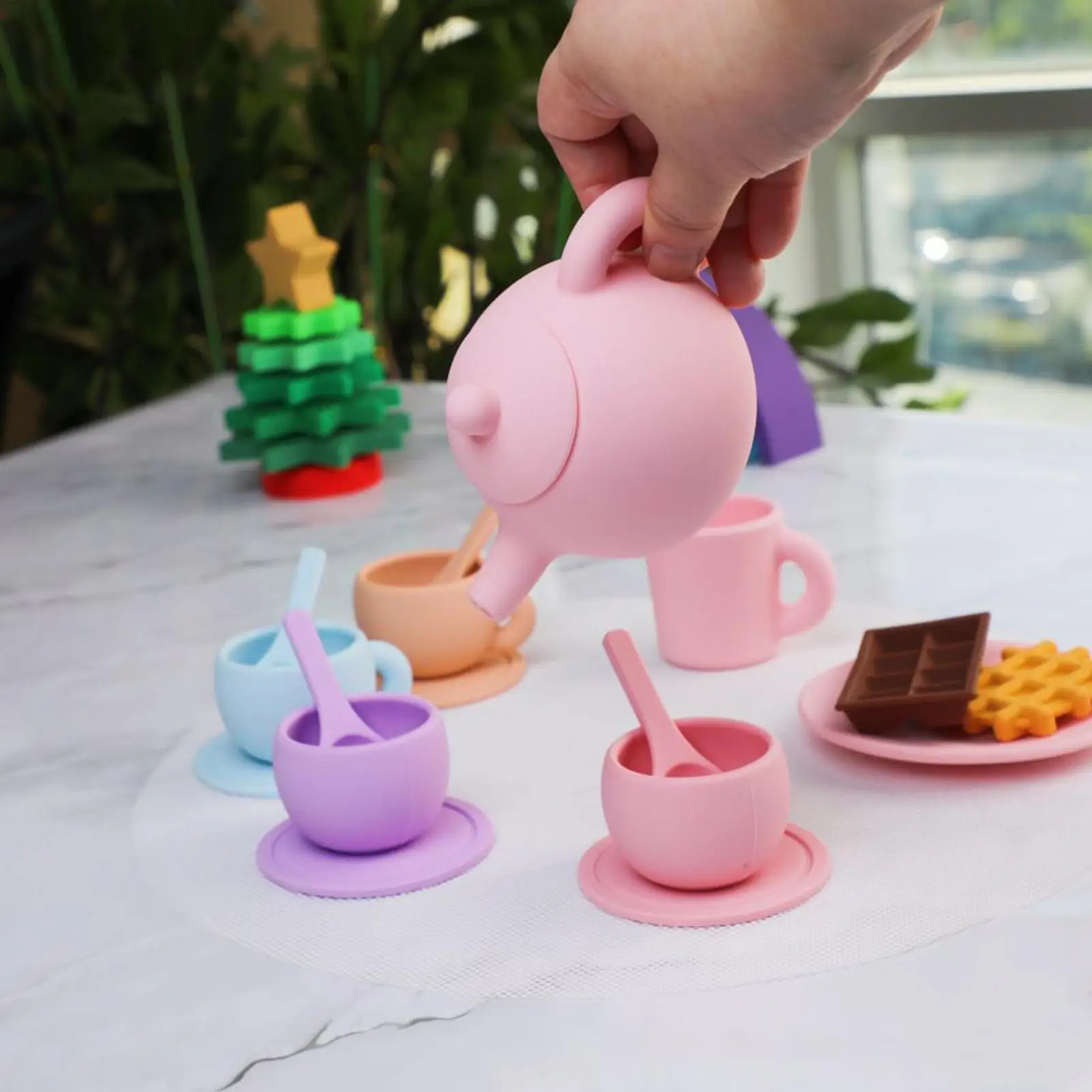 Conjunto de chá das crianças brinquedos silicone grau alimentício bebê playhouse simulação bule xícara de chá conjunto brinquedos para meninas para jogar brinquedos de cozinha