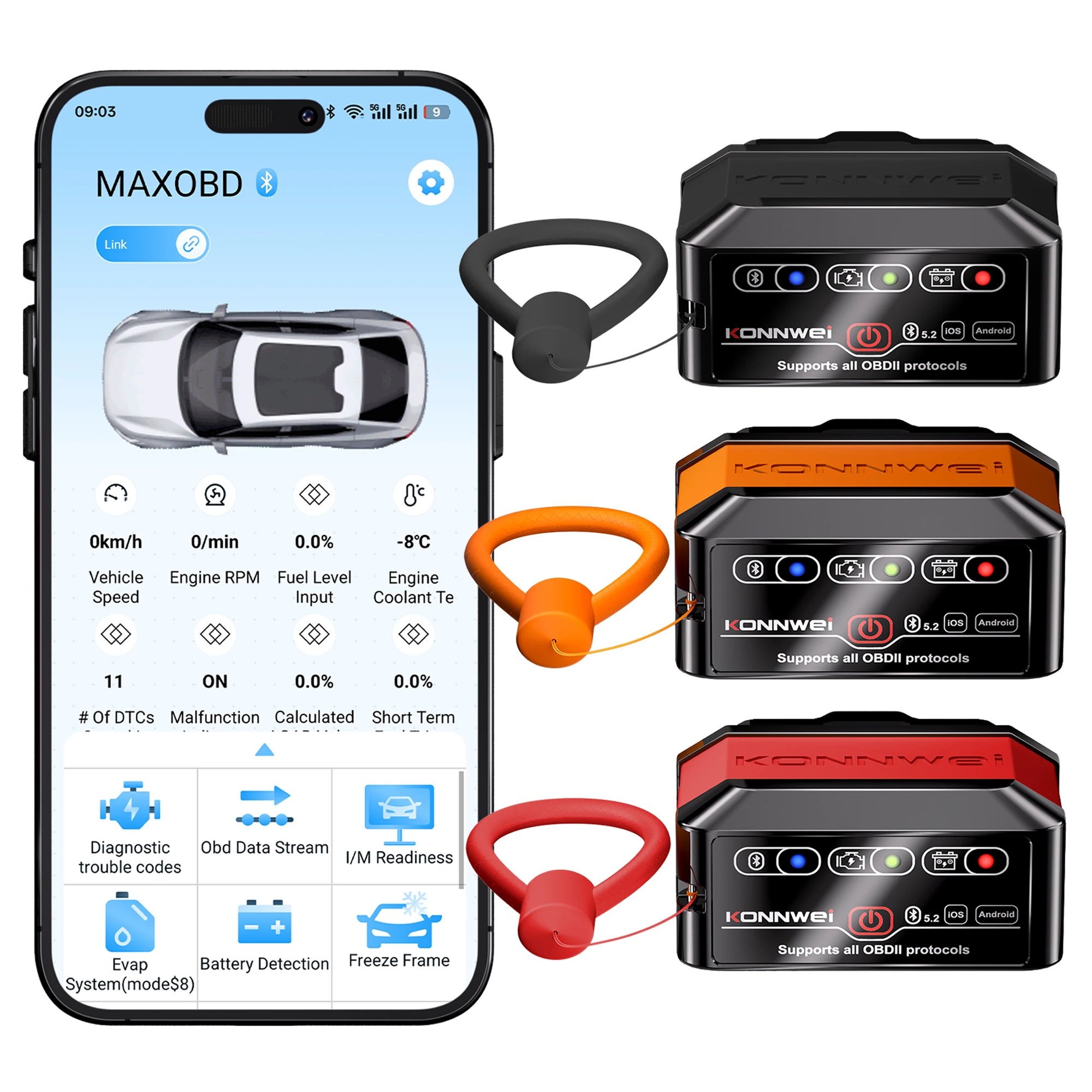 KONNWEI KW905 ELM327 OBD2 Scanner Bluetooth 5.0 Professional for Android/IOS Code Reader Car Scanner Diagnostic Tool