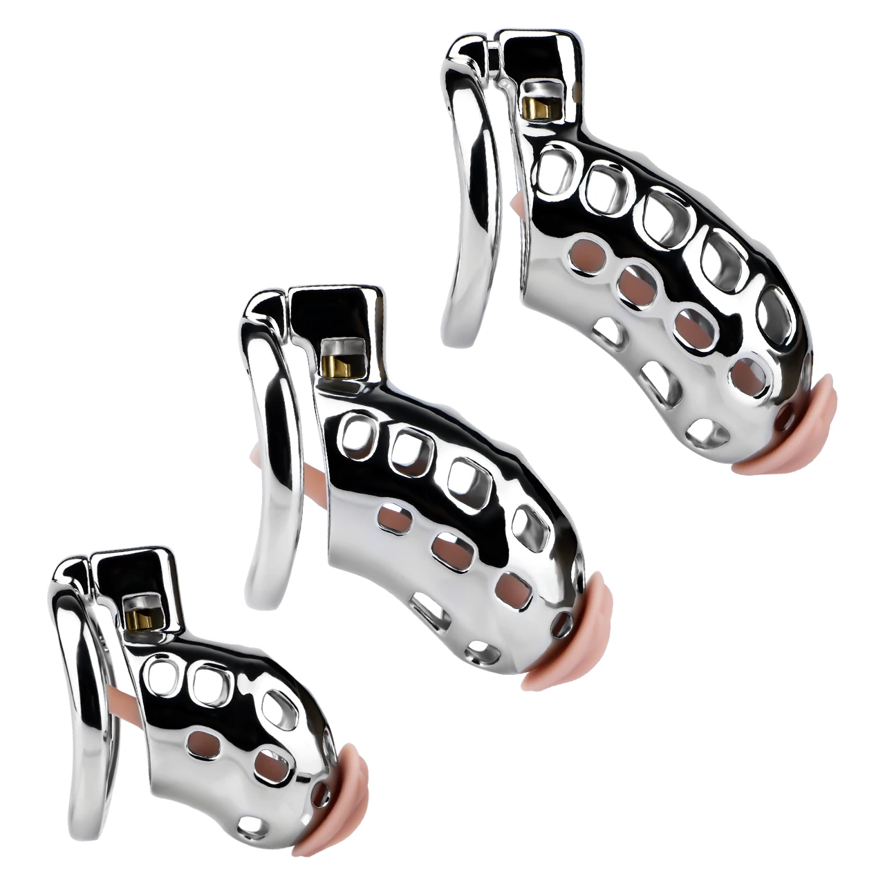 FRRK 18+ Keuschheitsgürtel aus Aluminiumlegierung mit hautfarbenem Silikon-Klitoris- und Harnröhrenkatheter, Penisring, Erotikspielzeug für Erwachsene