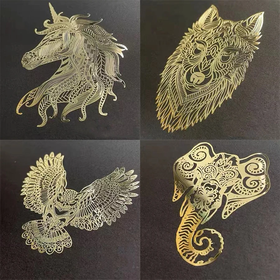 Creative decorative stickers Unicorn elephant God Owl Wolf head metal stickers come with adhesive computer stickers