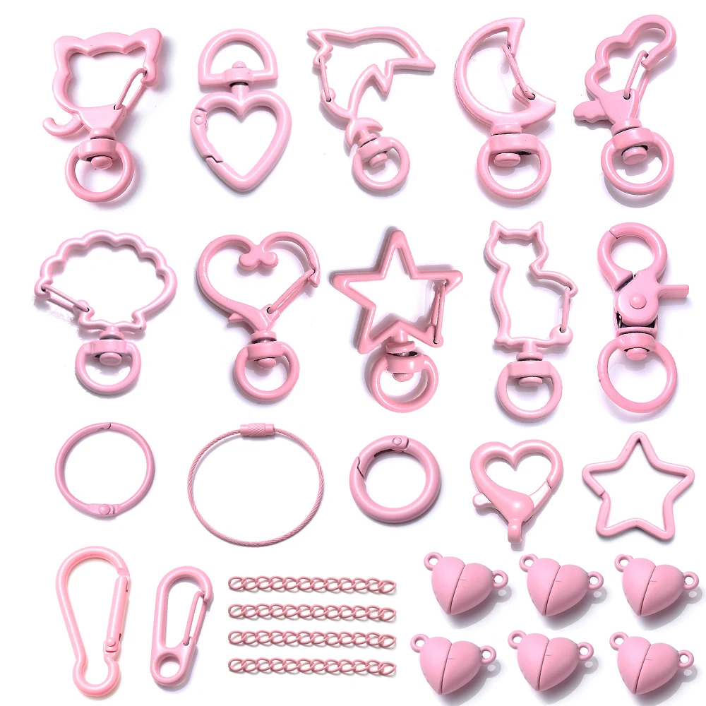 Pink Heart Cat Flower Keychain Clasp Tassel Jump Ring Lobster Hooks Connector Chain for Jewelry Findings Accessories