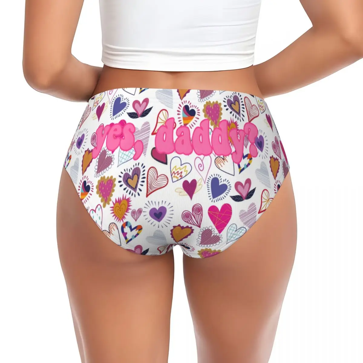 Custom Yes Daddy Hearts Funny Print Briefs Underwear Women Comfortable Stretch Panties