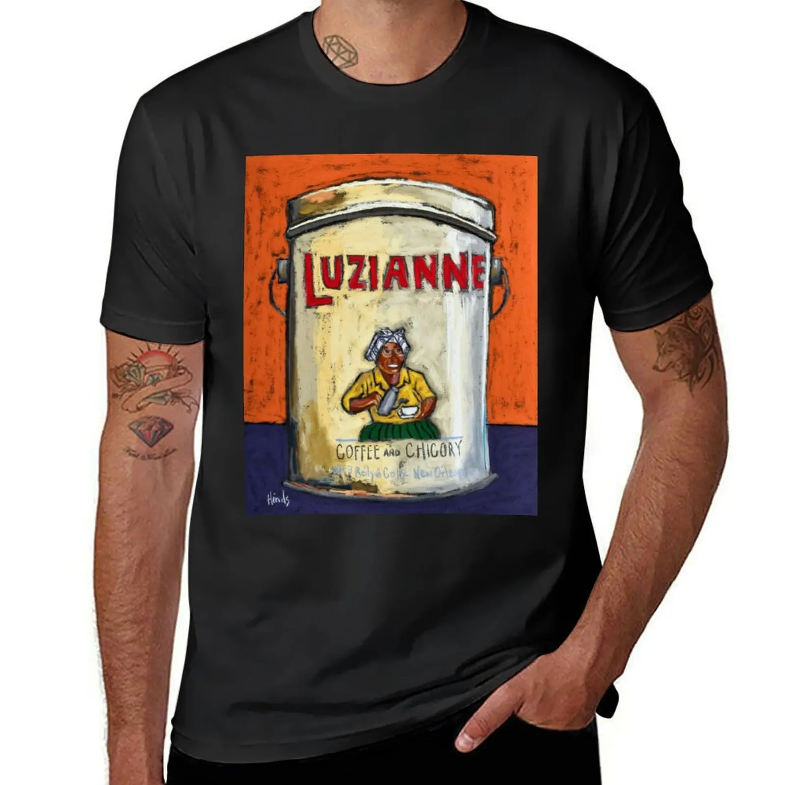 Vintage Luzianne Coffee and Chicory Tin T-Shirt vintage quick-drying summer top black t shirts for men