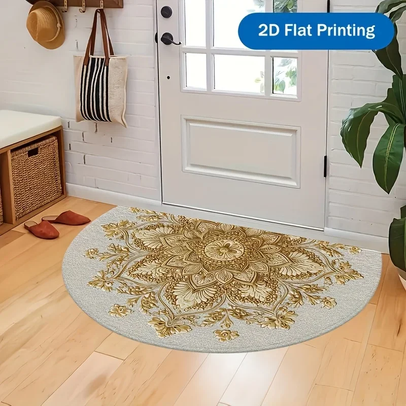 Vintage Retro Vinyl Record Semi Circle Doormat Black Gold Music Theme Half Round Floor Rug For Home Decor