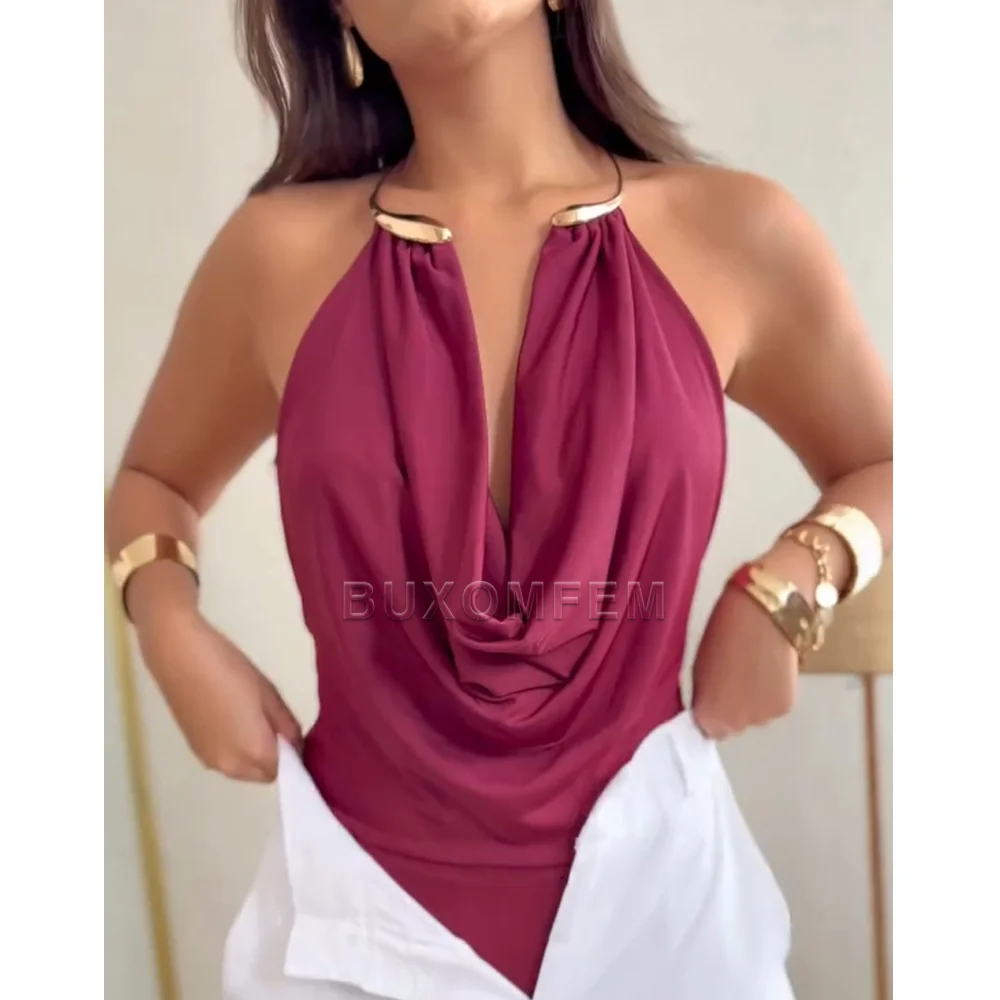 Women's Hanging Collar Backless Jumpsuits Stylish Colorful Tummy Control Shaper Female Summer Slimming Beach Triangle Shapewear