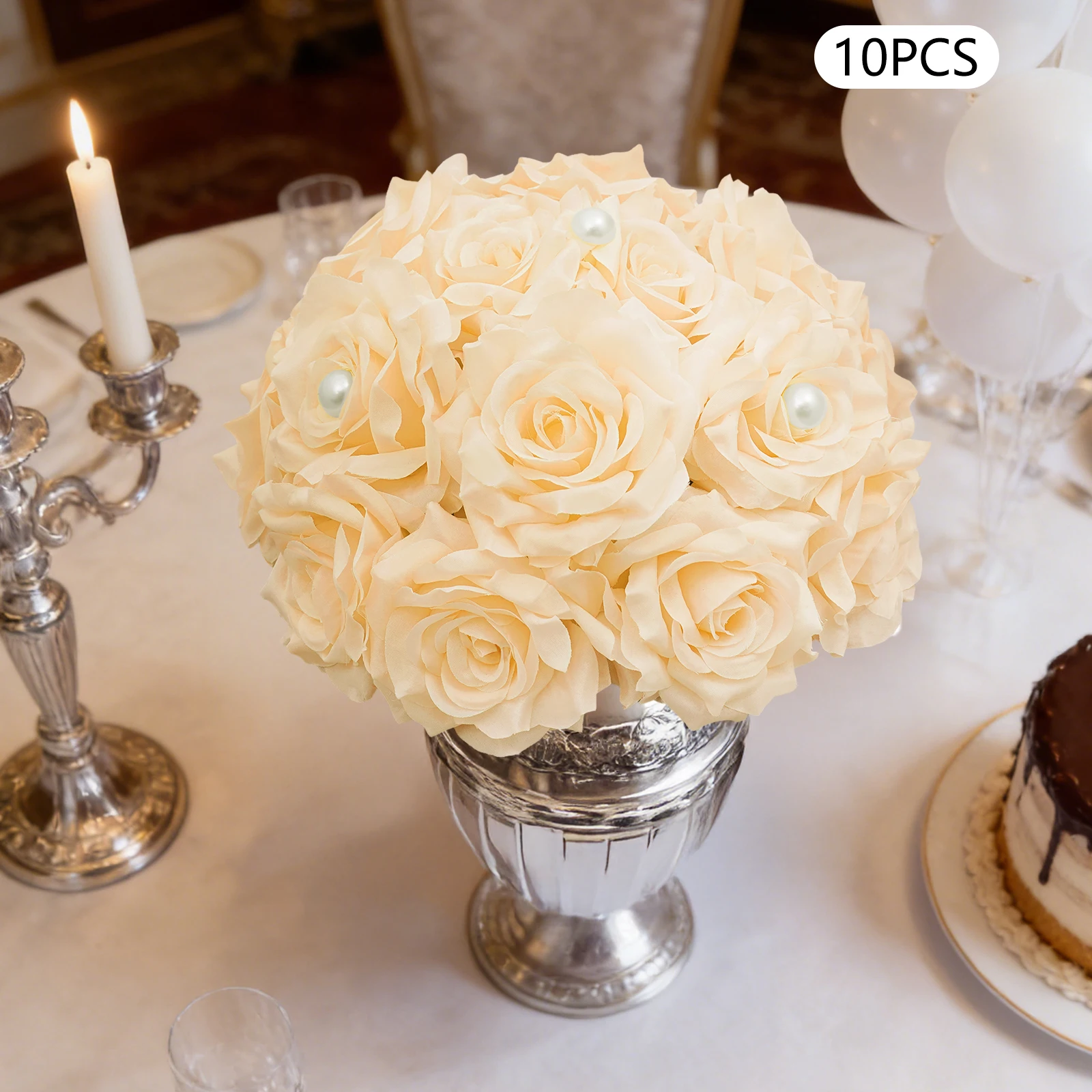 

10 Pcs 9.4 Inch Artificial Rose Flower Balls, Handmade Silk Flower Centerpieces for Wedding Table Party Home Decor Semicircle